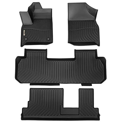 orealtrend Black Floor Mats Liners Replacement for Chevrolet Chevy Traverse 8 Seats 2018 2019 2020 2021 2022 All Weather Guard Front and Rear Car Carpet-Custom Fit-Tough/Durable/Odorless