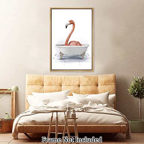 Canvas Wall Art Flamingo In The Bathtub Unframed Wall Art Prints Painting Funny Animals Pictures For Living Room Bedroom Home Office Kitchen Wall Decor Artwork Abstract Paintings For Home Modern Decoration 12X18Inch #TOP3