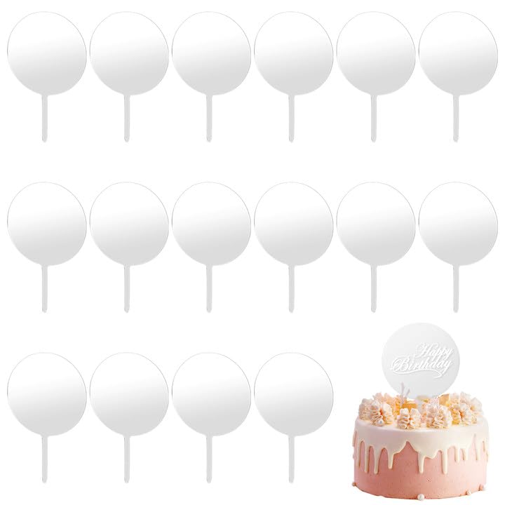KEILEOHO 40 PCS 10cm Acrylic Circle Cake Toppers, 4 Inch Round Clear Blank Acrylic Disc Cake Topper for Birthday, Wedding, Party