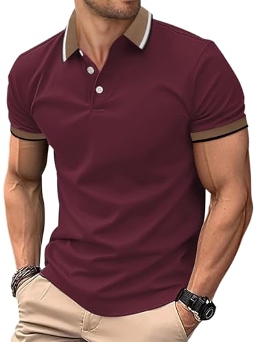 HMIYA Herren Poloshirt-Kontrast Kurzarm Poloshirt Herren Basic Sommer Shirt