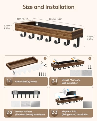 Image of Key Holder Wall Mount Magnetic Adhesive - Key Hooks Rack with shelf | Key Hanger with Mail Organizer for RV Camper Fridge Living Room Decor, Home Essentials, Large Rustic