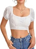Eisnnu Blusa Dirndl para Mujer Blusa bávara Dirndl Blanca de Manga Corta, con Escote Bardot, Ideal para el Oktoberfest (Blanco, XL)