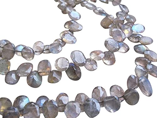 Labradorite en briolette ovale de qualité supérieure, perles facettées gris éclatant 8 pouces