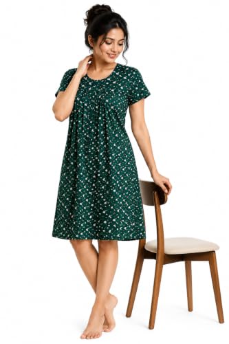 Image of Onekbhalo Women Cotton Night Dress Printed Culf Length Night Gown Short Nighty
