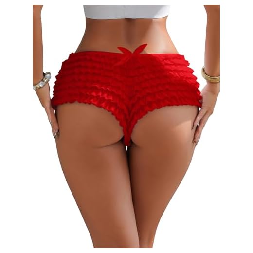 ohmydear Pantalones cortos de baile braguitas brasileñas Danzas Slip Mujer Sexy con Volantes de Encaje Ropa Interior para Cosplay y Lolita Disfraz de Espectáculos Talla Fuerte, rojo, XXL