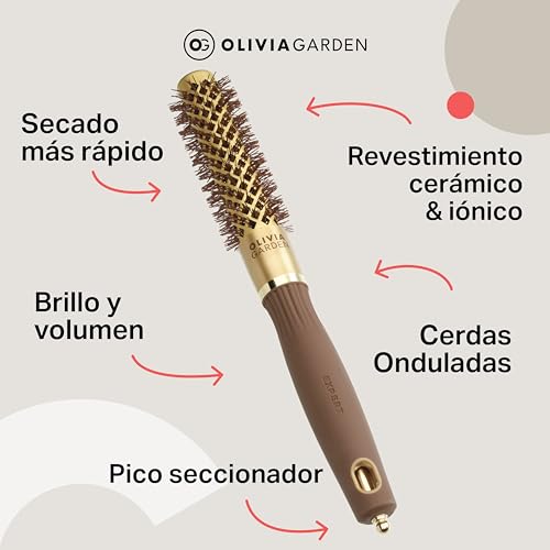 Olivia Garden Expert Blowout Shine - Dorado & Marrón - 20 - Cepillo redondo de cerámica antiestática para un secado brillante y sin encrespamiento - imagen 7