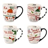 CEDAR HOME Travel Coffee Ceramic Mug Funny Christmas Porcelain Tea Cup 18oz., Set of 4