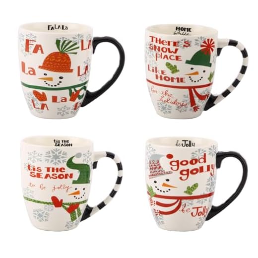 Coffee Ceramic Mug Funny Christmas Porcelain Tea Cup 18oz., Set of 4