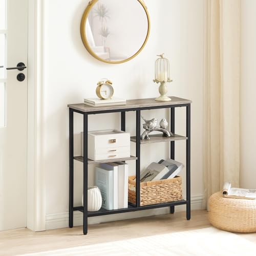 HOOBRO Narrow Console Table, Sofa Table, 4-Tier Industrial Entryway Table with Metal Mesh Shelf, Hallway Table with Adjustable Feet, for Entryway, Living Room, Hallway, Greige and Black BG79XG01 by HOOBRO - Image 2