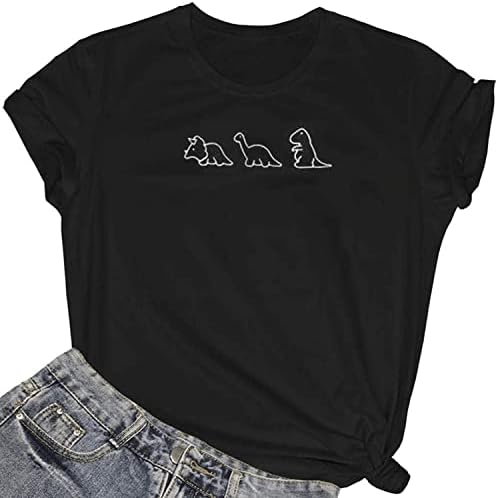 Ayaclon Women's Cute Dinosaur Shirt Teen Girls Graphic Tee Round Neck Casual Trendy Tshirts Black Small