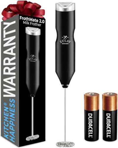 Zulay Kitchen Powerful Frother Wand AA Batteries Included, Ultra Fast Handheld Drink Mixer, Comfort Milk Frother, Stainless Steel Whisker, Frother Handheld for Coffee, Protein & Matcha - Frothmate 2.0