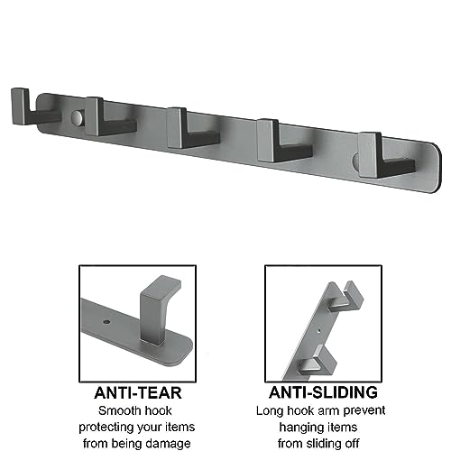 Image of Coat Rack, Heavy Duty Stainless Steel 5 Tri Coat Hook Hanger, Wall Mounted Storage Wall Hooks, Rustic Clothes Hook /Key Hook Rail for Bathroom Kitchen Entryway(5 Hook Grey)