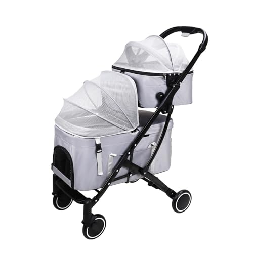 Cochecito para mascotas de doble capa para dos mascotas, carrito de viaje desmontable, ideal para múltiples mascotas