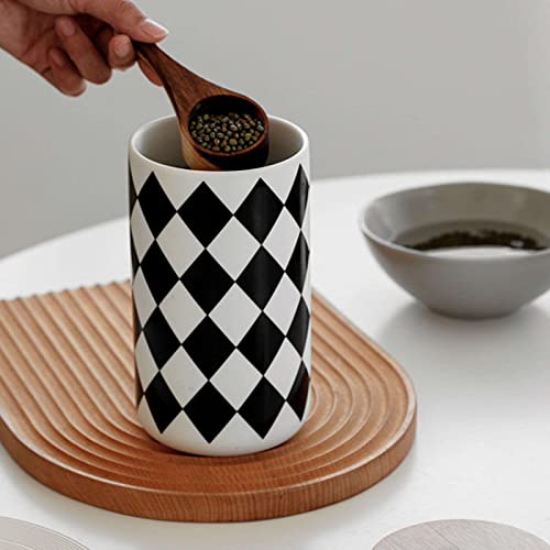 Sucrier en céramique avec couvercle - Récipient hermétique pour la cuisine - Motif à carreaux