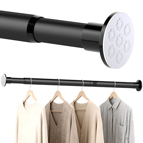 No Drilling Closet Rod Adjustable Black Closet Rod 28-98 Inches Heavy-Duty Closet Tension Rods for Hanging Clothes for Wardrobes Closet Laundry & Bathroom