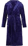 Ladeheid Damen Bademantel Morgenmantel mit Kapuze und Gürtel LA40-140 (Dunkelblau, 36 (Herstellergröße: S))
