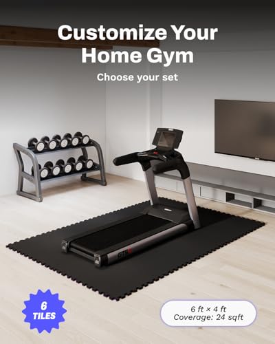 Image of AIRHOP 0.56in Thick 24 Sq Ft Exercise Equipment Mats, 6 Tiles Upgraded Rubber Top with High Density EVA Foam, Large Interlocking Puzzle Gym Flooring for Home Gym, Heavy Weight Workout,Black