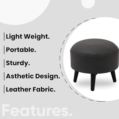 Image of Wooden Ottoman Stool Combo /Bundle for Sitting with Wooden Legs | Round Bench Coffee /Side /End Table for Living Room Furniture Home Dressing Decor - Storage Cum Seating Box (16-in Grey) 03-Pc