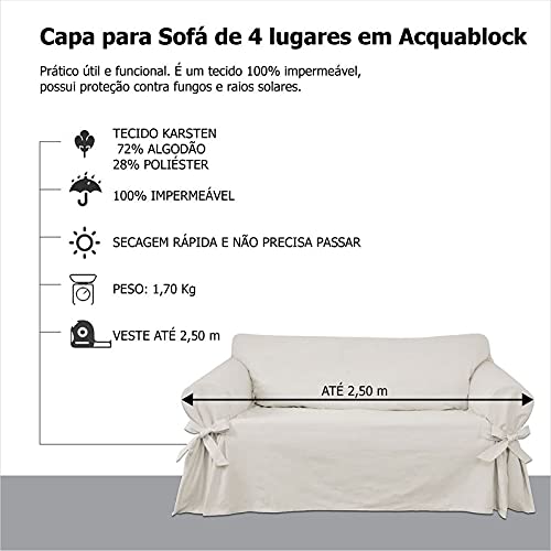 Capa para Sofá de 4 Lugares em tecido Acquablock impermeável Cor:Crua