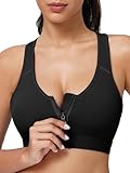 Zip Front Closure High Impact Sports Bra for Women Post Surgery Racerback Sports Bra High Support Workout Running Bras Black