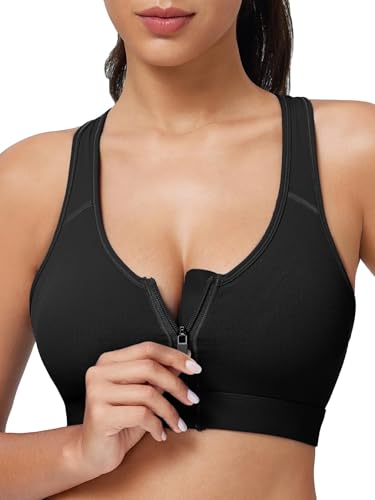 Zip Front Closure High Impact Sports Bra for Women Post Surgery Racerback Sports Bra High Support Workout Running Bras