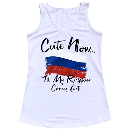 Cute Now... 'Til My Russian Comes Out Ladies Girls Flag V-Neck Tank Top - Main Image