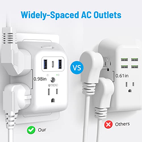 Surge Protector Outlet Extender - Trond 5 Outlet Splitter With 3 Usb Ports (1 Usb C), Multi Plug Outlet Expander With On/Off Switch, 3 Sided Multiple Wall Plug Power Strip For Home Travel Office #TOP4