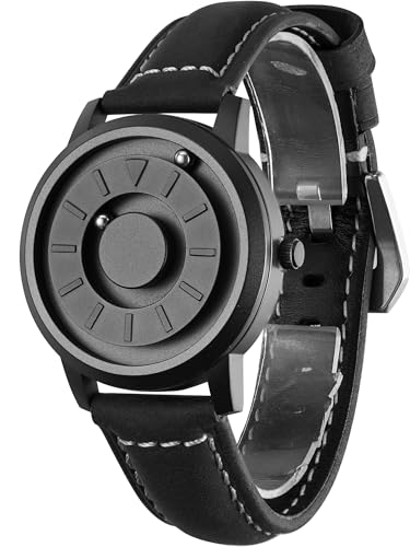 EUTOUR Reloj Magnetico Hombre Cuarzo Sin Vidrio Rodamiento de Bolas Relojes de Pulsera para Hombres con Correa en Cuero Negro EUTOUR Reloj Magnetico Hombre Cuarzo Sin Vidrio Rodamiento de Bolas Relojes de Pulsera para Hombres con Correa en Cuero Negro
