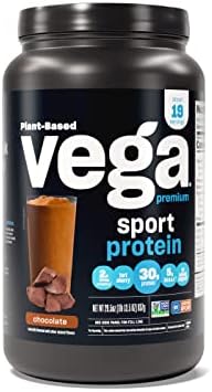 Vega Sport Premium Vegan Protein Powder Chocolate (19 Servings) 30g Protein, 5g BCAAs, Low Carb, Keto, Dairy/ Gluten Free, Non GMO, Pea Protein for Women & Men, 1.8 lbs (Packaging May Vary)