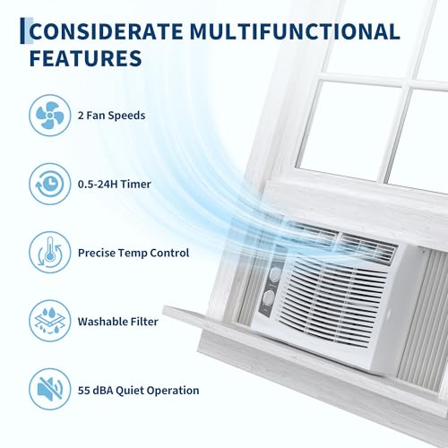 Image of Garvee 5000 BTU Window AC Unit Cools 150 Sq Ft - Easy Mechanical Controls, 2-in-1 Cool /Fan Mode, Washable Filter, Easy Install, for Bedroom, Office, White