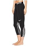 NIKE Womens Pro Cool Light Streak Print Training Capri Pants (Black/Black/White, Large)