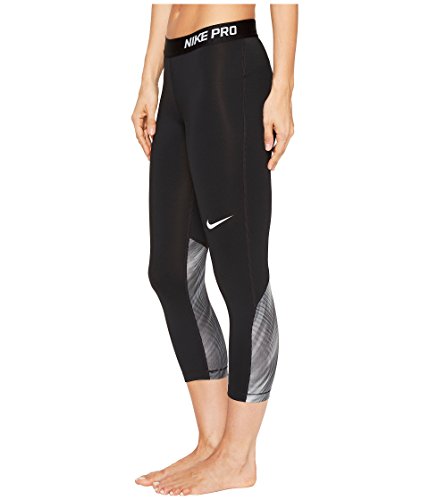Nike Womens Pro Cool Light Streak Print Training Capri Pants (Black/Black/White, Large)
