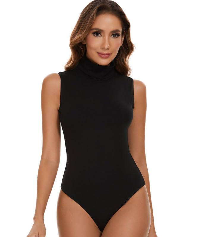 Amazon.com: SHAPERIN Women's Mock Turtle Neck Sleeveless Bodysuit