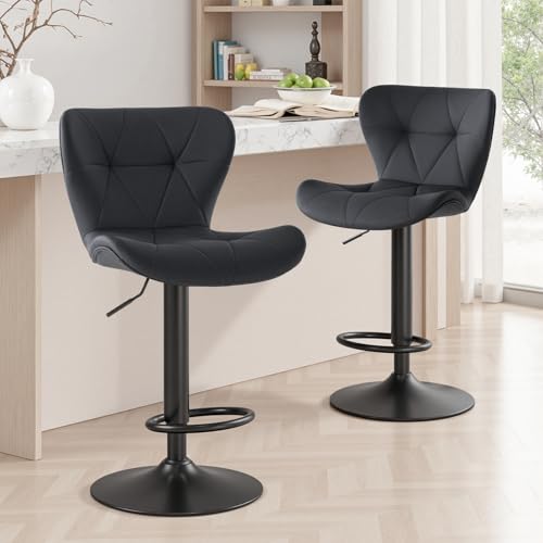 Image of Sweetcrispy Bar Stools Set of 2, Faux Leather Swivel Adjustable Bar Chairs