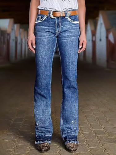 Flamingals Bootcut Jeans for Women High Rise Vintage Raw Hem Denim Jeans Without Belt4