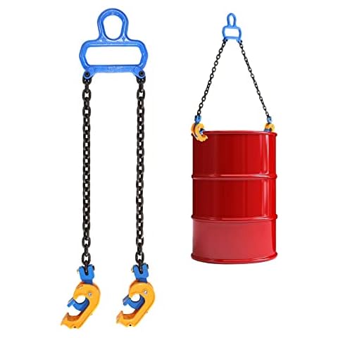POWLAB Upgraded Chain Drum Lifter Load Capacity 1 Ton with Carbon steel Lifting Chain and Widen Hook for Crane/Forklift Hoist Crane Metal/Plastic Barrel Lifting 55 Gallon Drums Double Lifting Chains Cover
