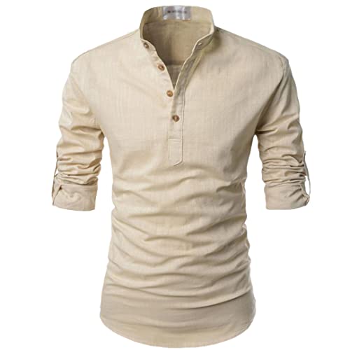 Chemise Henley homme manches longues kaki style décontracté taille S boutonné