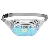 DTGN Pochete feminina com lantejoulas, linda bolsa de cintura, bolsa transversal, resistente à água, pequena bolsa de bumbum com cinto ajustável para corrida, caminhada, brilhante, Estrela verde