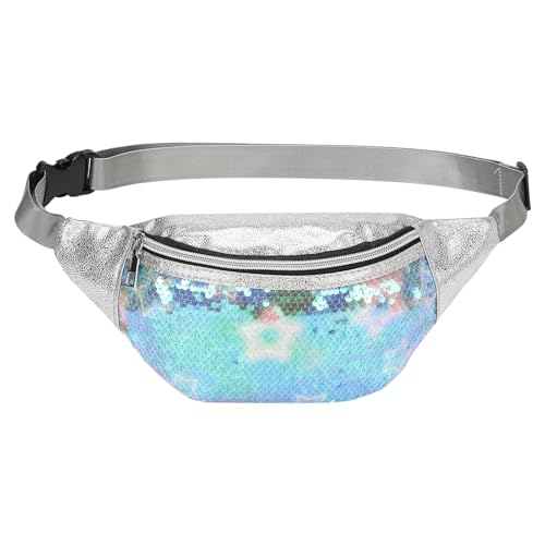 DTGN Pochete feminina com lantejoulas, linda bolsa de cintura, bolsa transversal, resistente à água, pequena bolsa de bumbum com cinto ajustável para corrida, caminhada, brilhante, Estrela verde