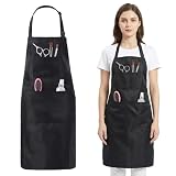 QFGasre Hair Stylist Apron with 4 Pockets Barber Apron Waterproof Hairdresser Aprons Adjustable Hair Aprons Hairdresser Apronfor Women and Men 34 Inch Long Black