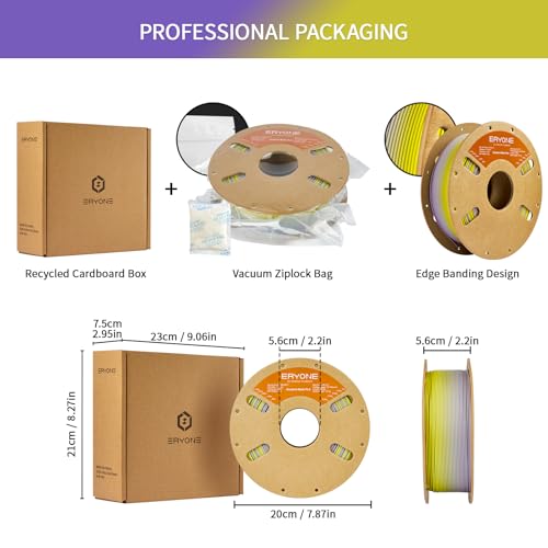 Image of ERYONE Matte Gradient Rainbow 3D Printer PLA Filament 1.75 + /- 0.03mm, Matte Multicolor Filament PLA 1KG(2.2LBS) Spool, Granite (Yellow Purple)