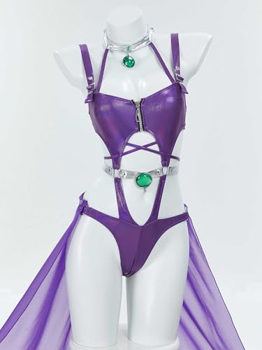 haikyuu Women Cosplay Swimsuit With Sarong Gloves Gothic One Piece Bathing Suit Halter Lace Up Goth Swimwear2