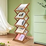 Gdrasuya10 5 Tier Bamboo Foldable Magazine Display Rack Portable Literature Brochure Display Holder Stand Pop-up Magazine Catalog Shelf for Trade Booth Office Retail Store (Layer Load 11lbs)