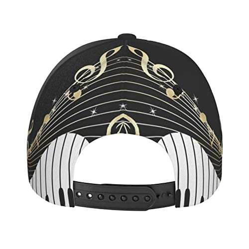 With Piano And Golden Musical Notes Black Baseball Hat Outdoor Snapback Cap Hip Hop Hat Dad Hat Trucker Hat For Men Women #TOP3