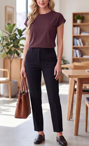 GRECERELLE Womens Summer Tops Cap Sleeve Crew Neck Basic T-Shirt Rosewood — view 6
