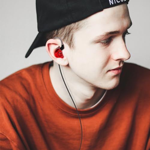 Image of CCZ Melody 1DD 1BA Drivers Wired Earphones, Gaming Earbuds with Microphones, Wired in ear Headphones with Comfortable Ear fins 4N OFC Cable, iems for Gaming PC Laptop Computer (Red, with microphone)