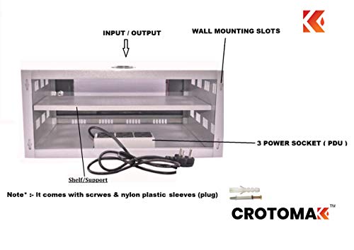 Image of 3U DVR /CCTV /NVR /Server /Network Rack - Wall Mount With Transparent Glass Door - Metal Cabinet Box - 1 Tier Shelf - 3 Power Plug Socket (40cm X 40cm X 20cm, Grey)