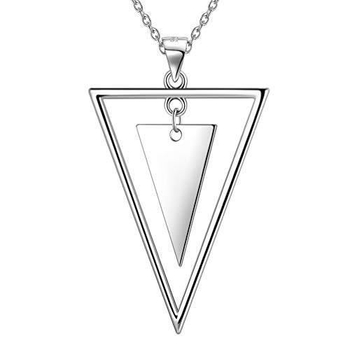 Mens Triangle Pendant Necklace 925 Sterling Silver Double Triangle Geometric Necklace Women Men Unisex Jewelry Boy Hip Hop Necklace FP0141W