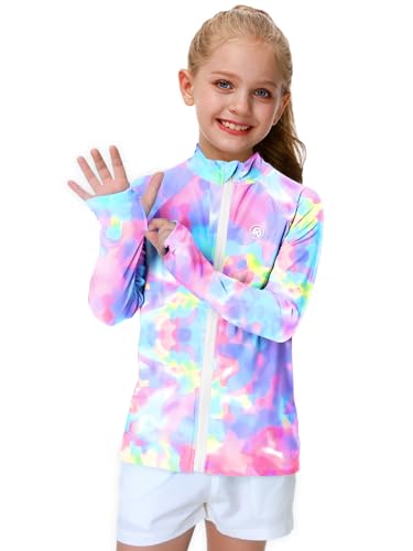 Image of AOBUTE Unisex Kids Zipper Rash Guard Boys UPF 50+ UV Protection Sun Shirt with Thumb Hole 3-12 Years