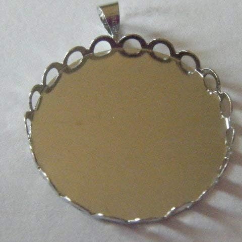 ViciBeads Silver Colored Pendant Kit - 25mm Tray with Glass Cabochon X 10